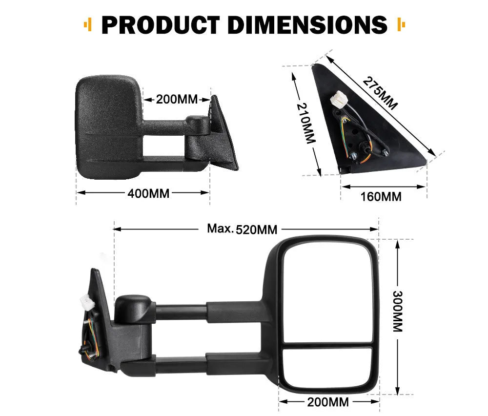 Pair of black foldable rearview mirrors for Toyota Land Cruiser 100 1998-2007 models