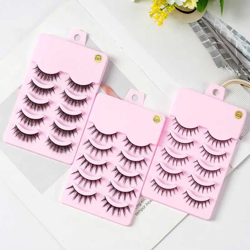 A set of three styles of black wispy false eyelashes for manga anime cosplay and Korean makeup.