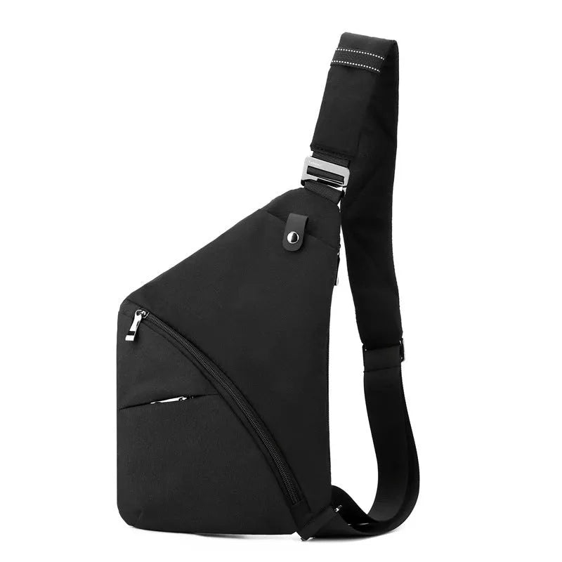 Men's Oxford cloth chest bag in black or grey with left or right shoulder options