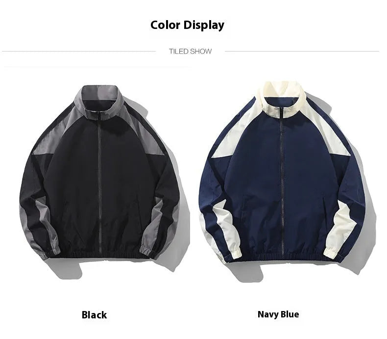 Men's casual stitching contrast colour jacket with side pockets and loose fit design