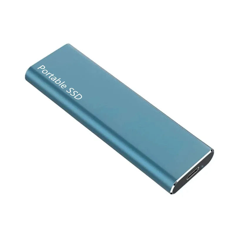 Ultra-thin metal-shell mobile SSD external hard drive in red, black, blue, or silver with capacity options from 500GB to 30TB