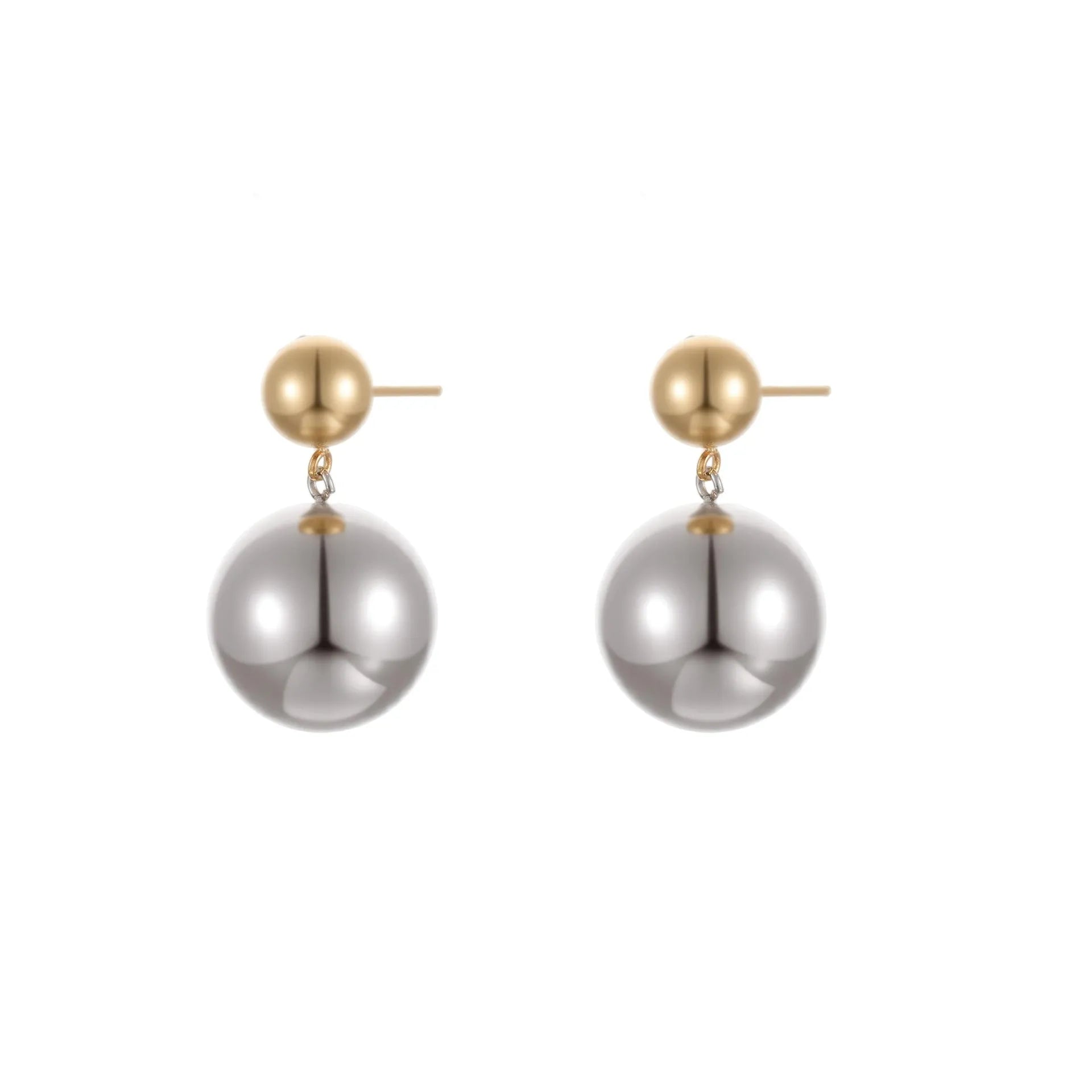 Stainless steel colour-block ear studs with round geometric beads for women