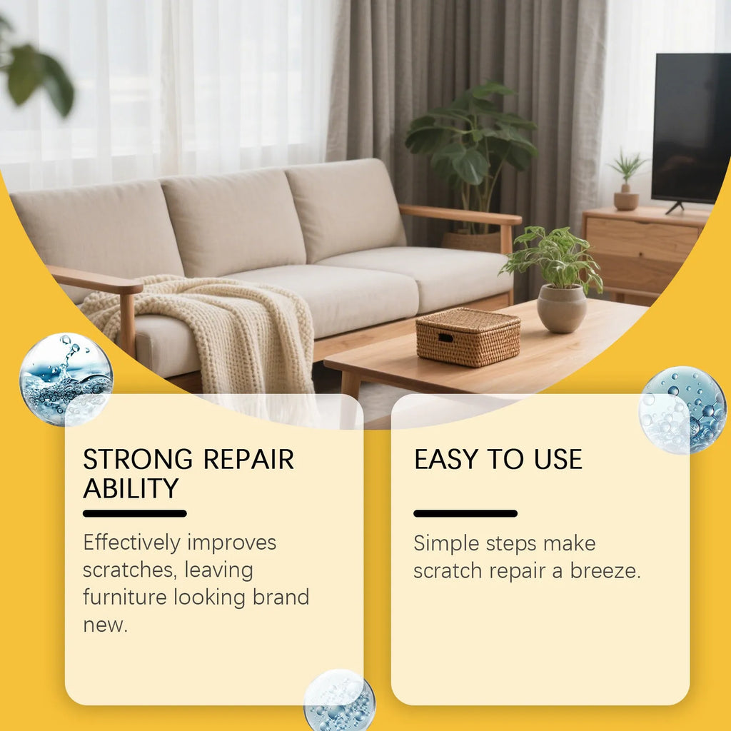 Wooden furniture scratch care kit with 100ml bottle and microfiber towel for gentle surface maintenance