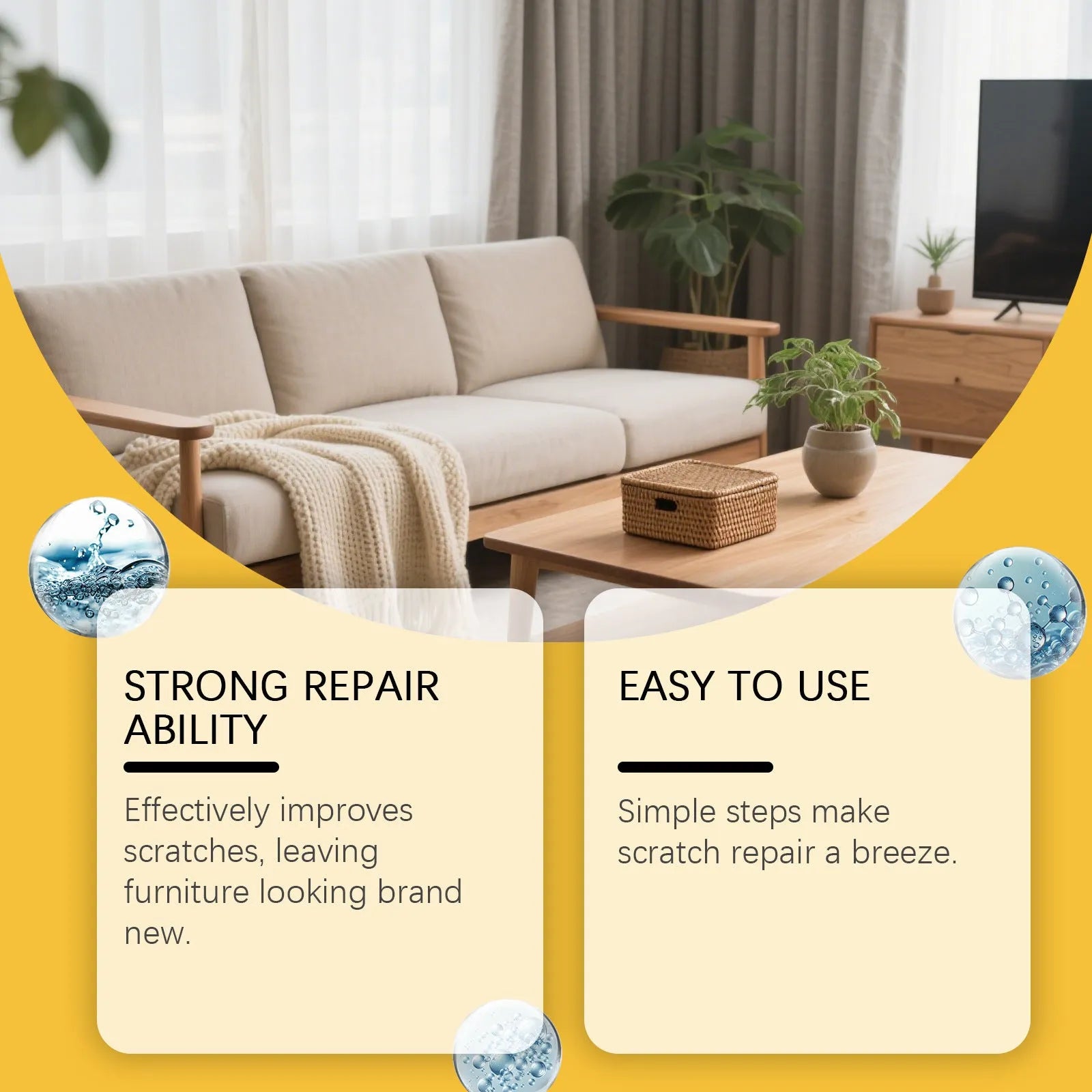 Wooden furniture scratch care kit with 100ml bottle and microfiber towel for gentle surface maintenance