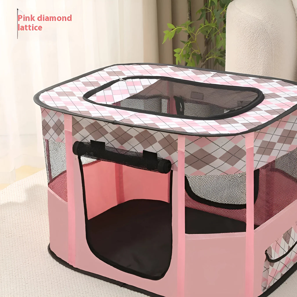 Breathable cloth pet tent for cats and dogs, available in multiple sizes and colours, including square and fang shapes.