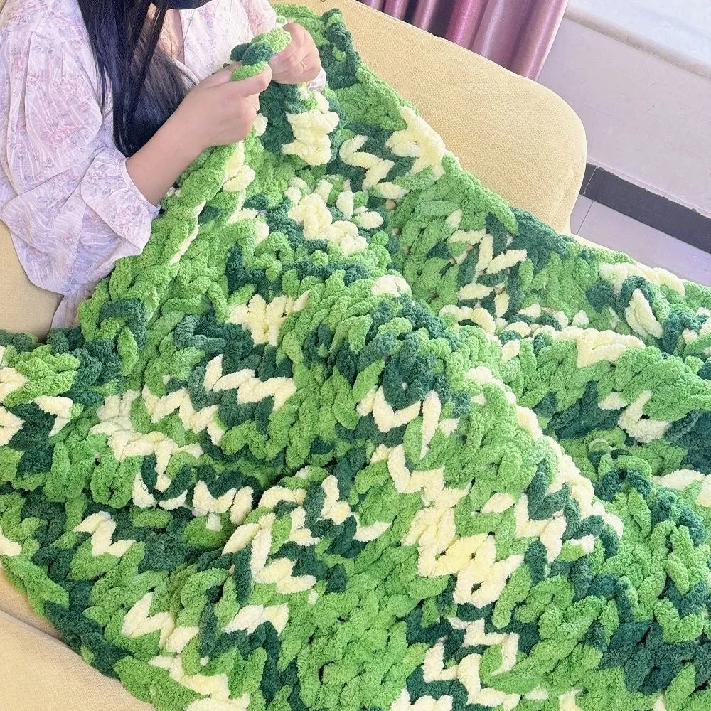 Chenille knitted braided gravity blanket in modern simple style showing textured coarse yarn construction