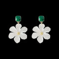 Dark green needle flowers sweet earrings with floral design and sterling silver alloy construction
