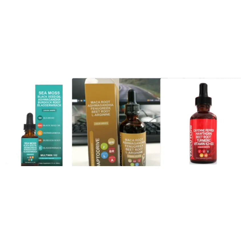 60ml glass bottle of vitamin D3 K2 hawthorn fruit liquid supplement drops with a dropper cap.