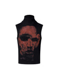 Black half turtleneck sleeveless slim-fit t-shirt with a character print on the front.