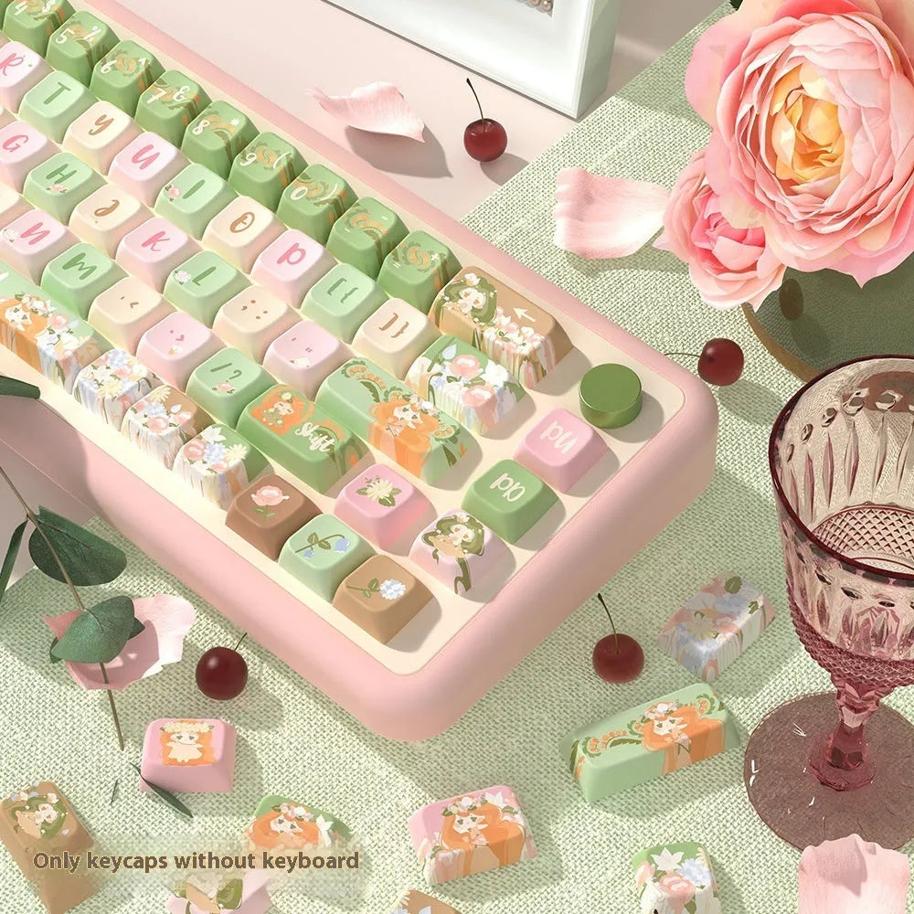 Mu Xia Garden Summer Garden dye-sublimated mechanical keyboard keycap set showing colourful design.
