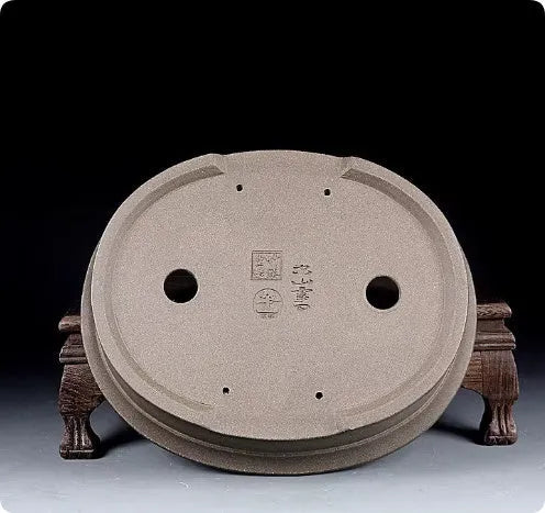 Handmade antique purple sand ceramic oval flower pot for succulents, dimensions 25cm by 21cm.
