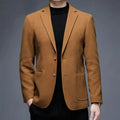 Men's loose fit winter jacket in woolen suit style available in grey, navy blue, red, and yellow