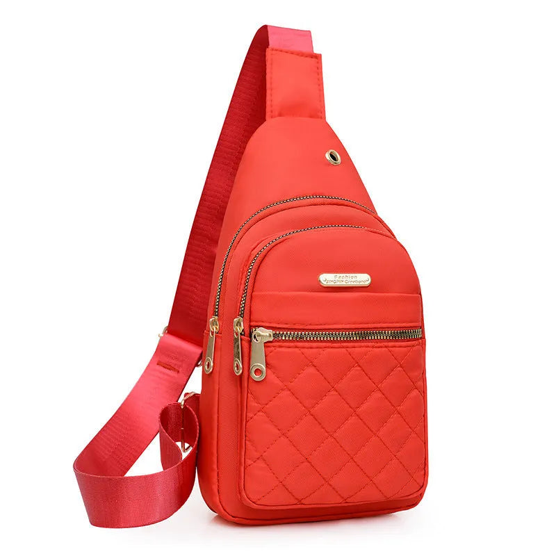 Girls crossbody chest bag in Oxford cloth with plaid pattern and adjustable strap