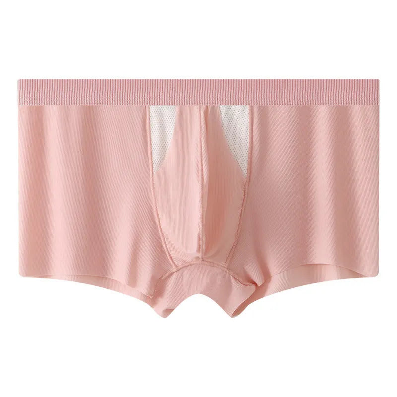 Men's ice silk underwear shorts in a double-layer hole design, shown in a multi-colour option.