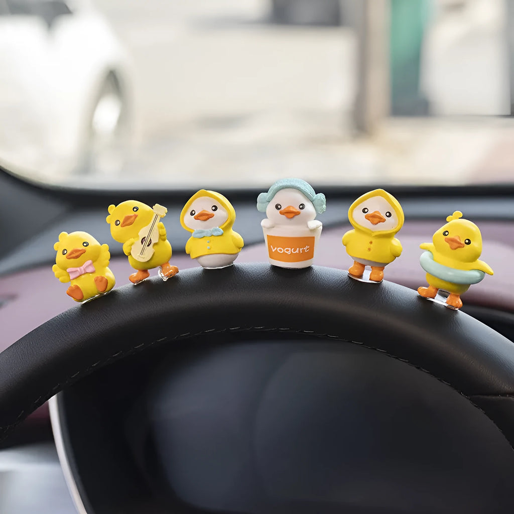 PVC duckling car dashboard decoration set with six small ducks and one hello sign