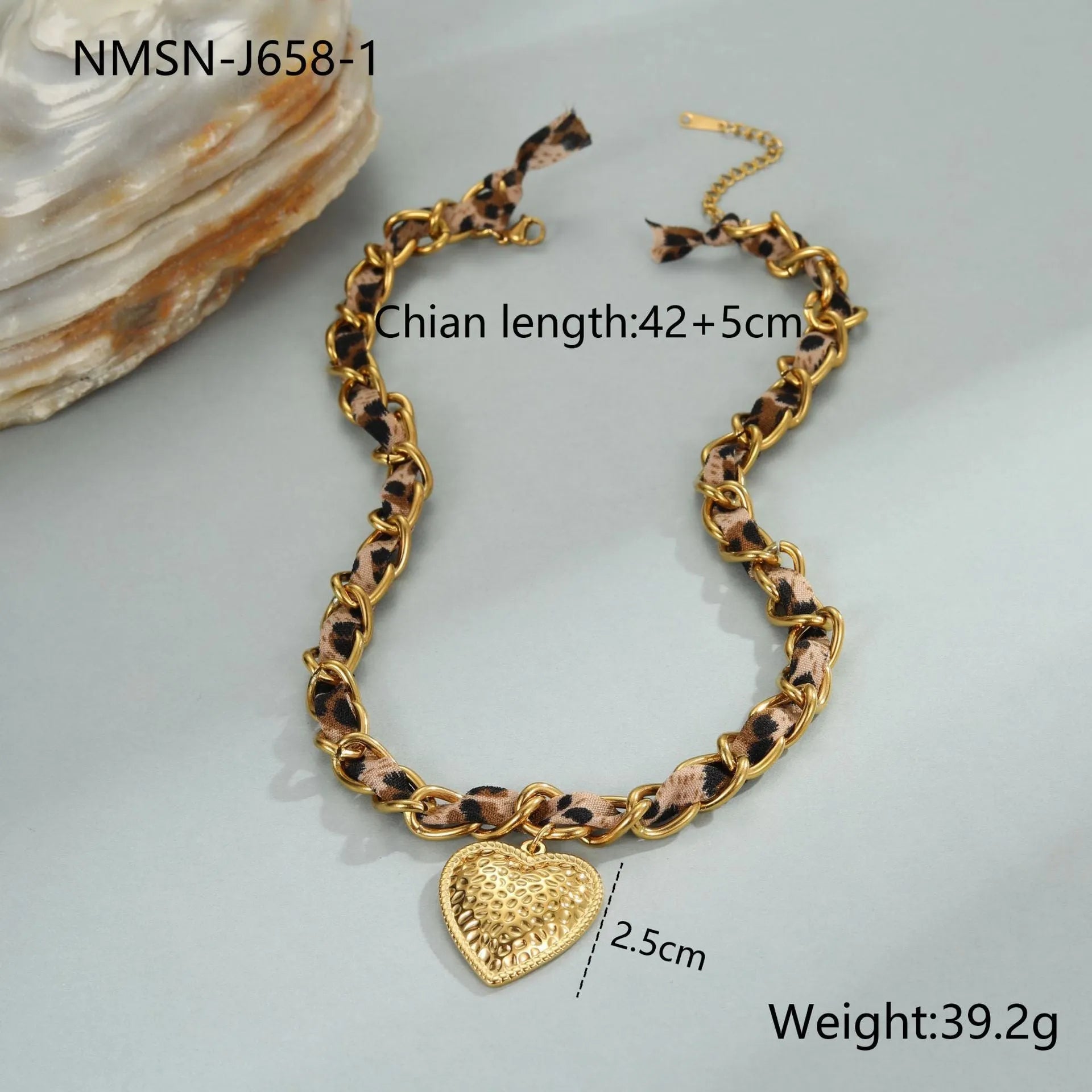 Stainless steel leopard love pendant necklace with geometric design and 18K gold electroplating on adjustable chain