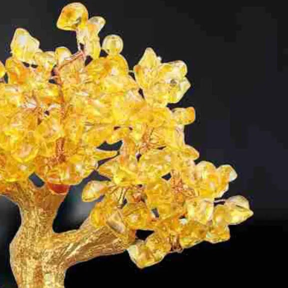 Citrine coloured resin Chinese style ornament of a small water turtle with a money tree.