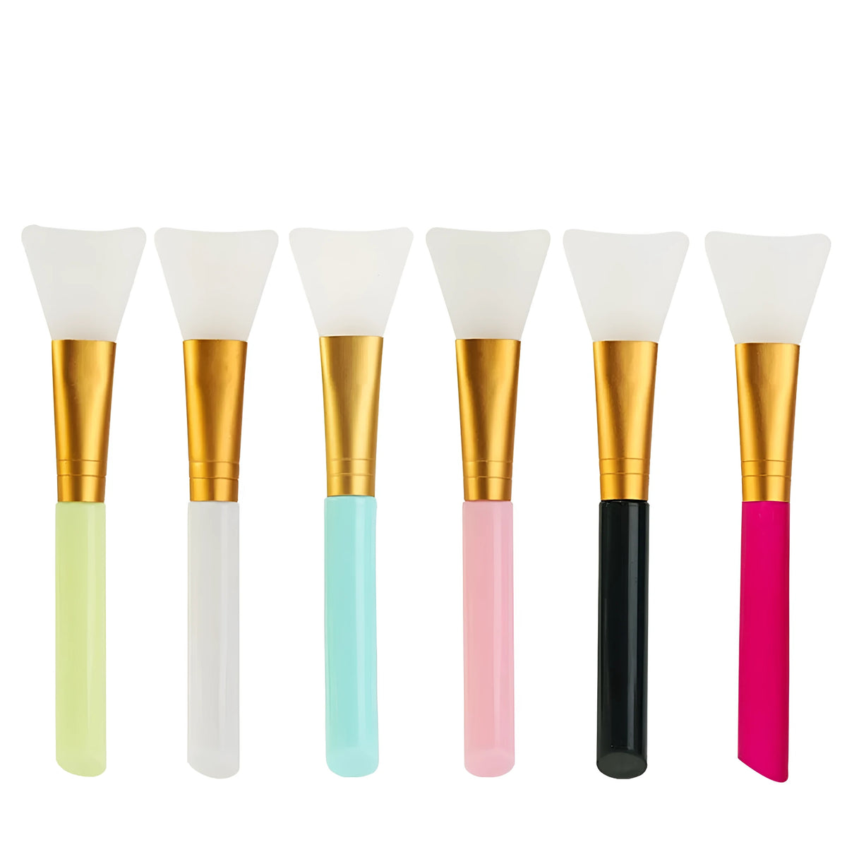 Reusable silicone spatula brush for applying clay and mud face masks, available in multiple colours.