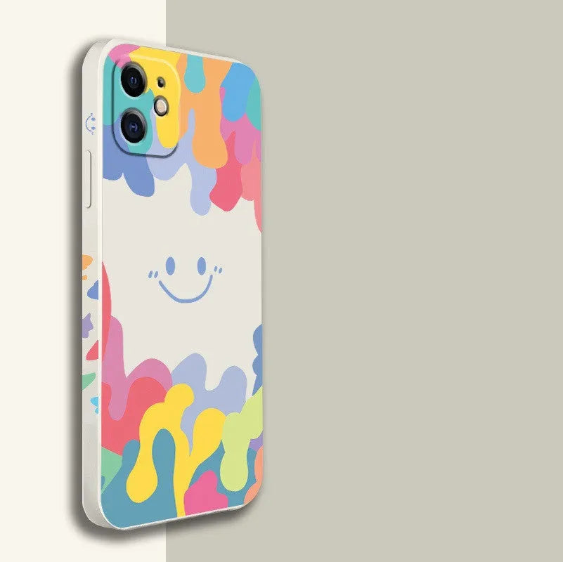 Rainbow smiley face TPU phone case with lanyard for Apple iPhone in white or black