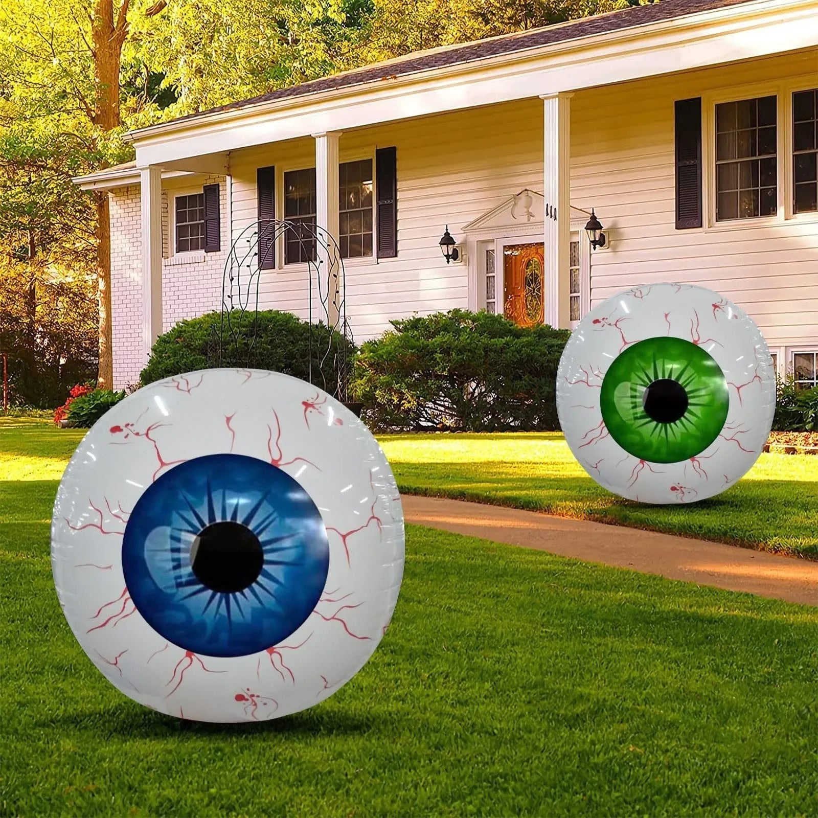 Halloween eyeball inflatable balloon with bloodshot design in green, blue or red colours