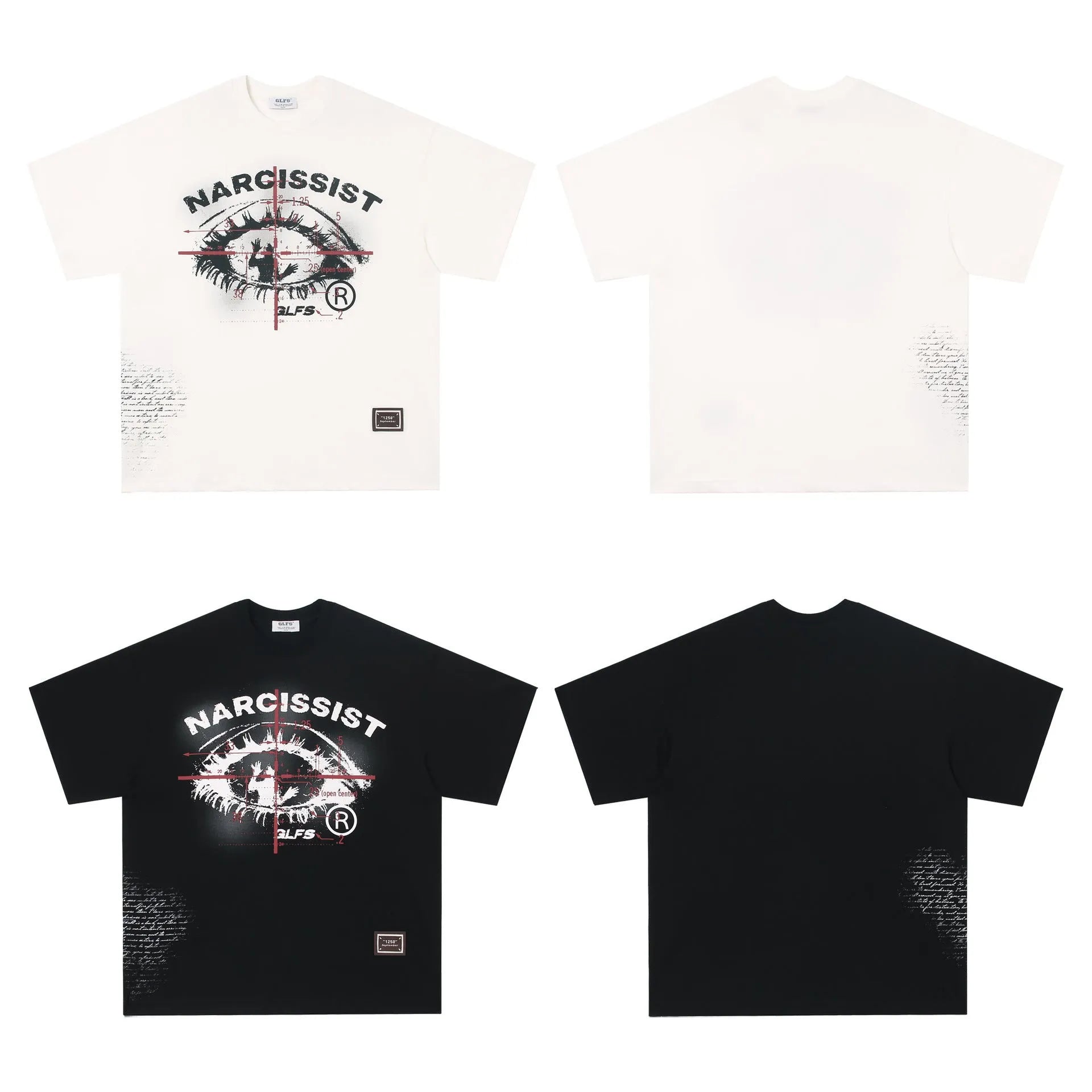 Black and white pure cotton retro hip hop t-shirt with large letter print design.