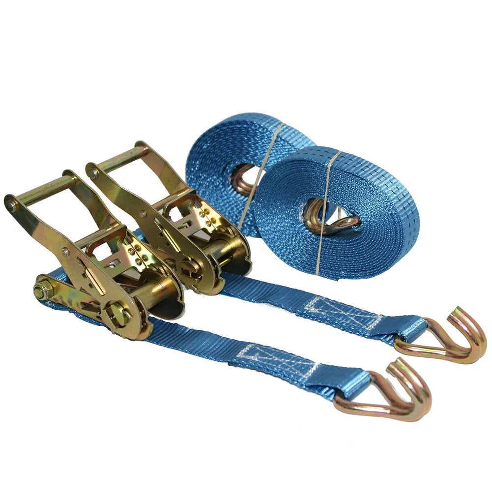 Steel ratchet tensioner furniture fastening strap with triangle double hooks and polyester webbing