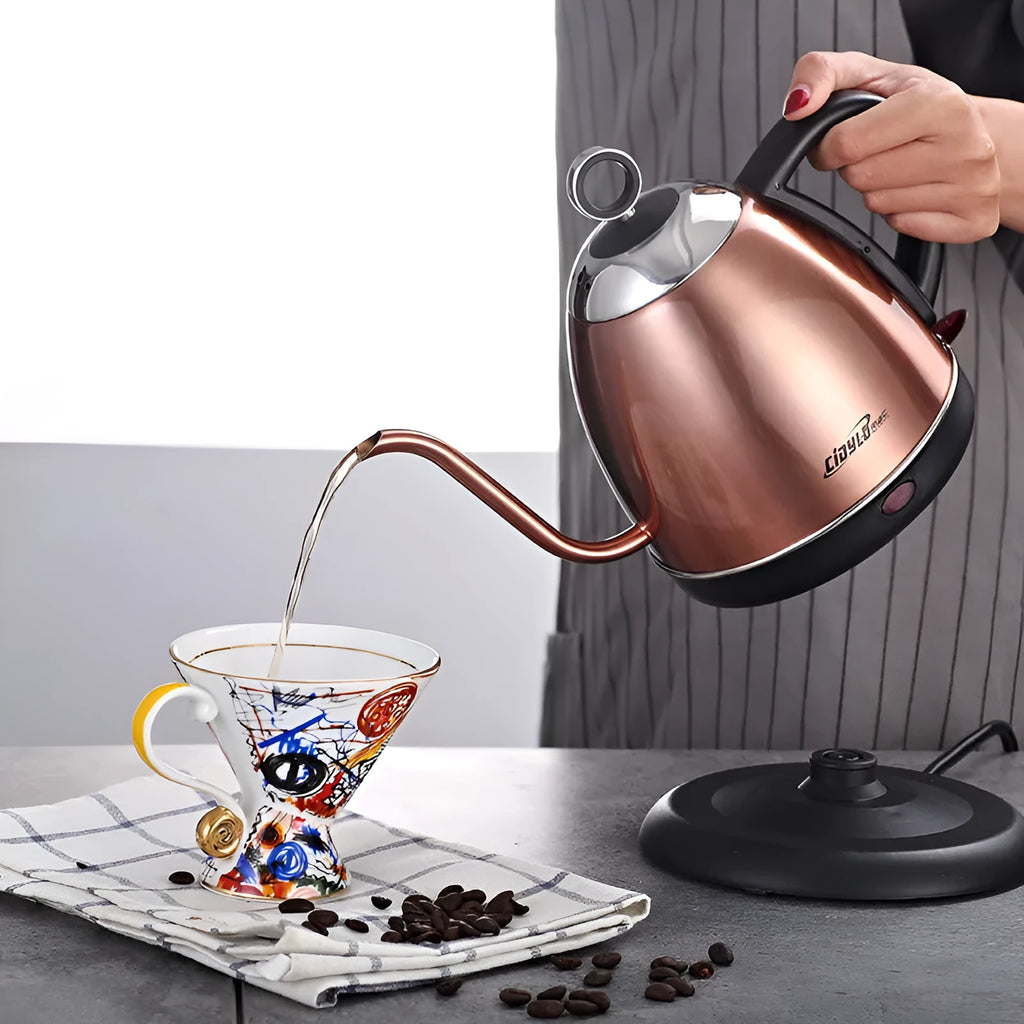 Gold stainless steel electric kettle with touch controls and 1 litre capacity