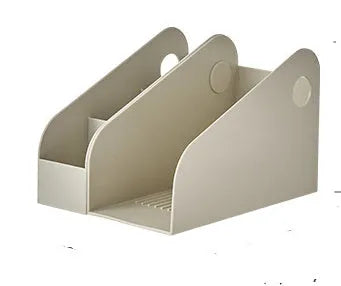 Plastic desktop storage box with two grid compartments in ivory white or milk coffee colour