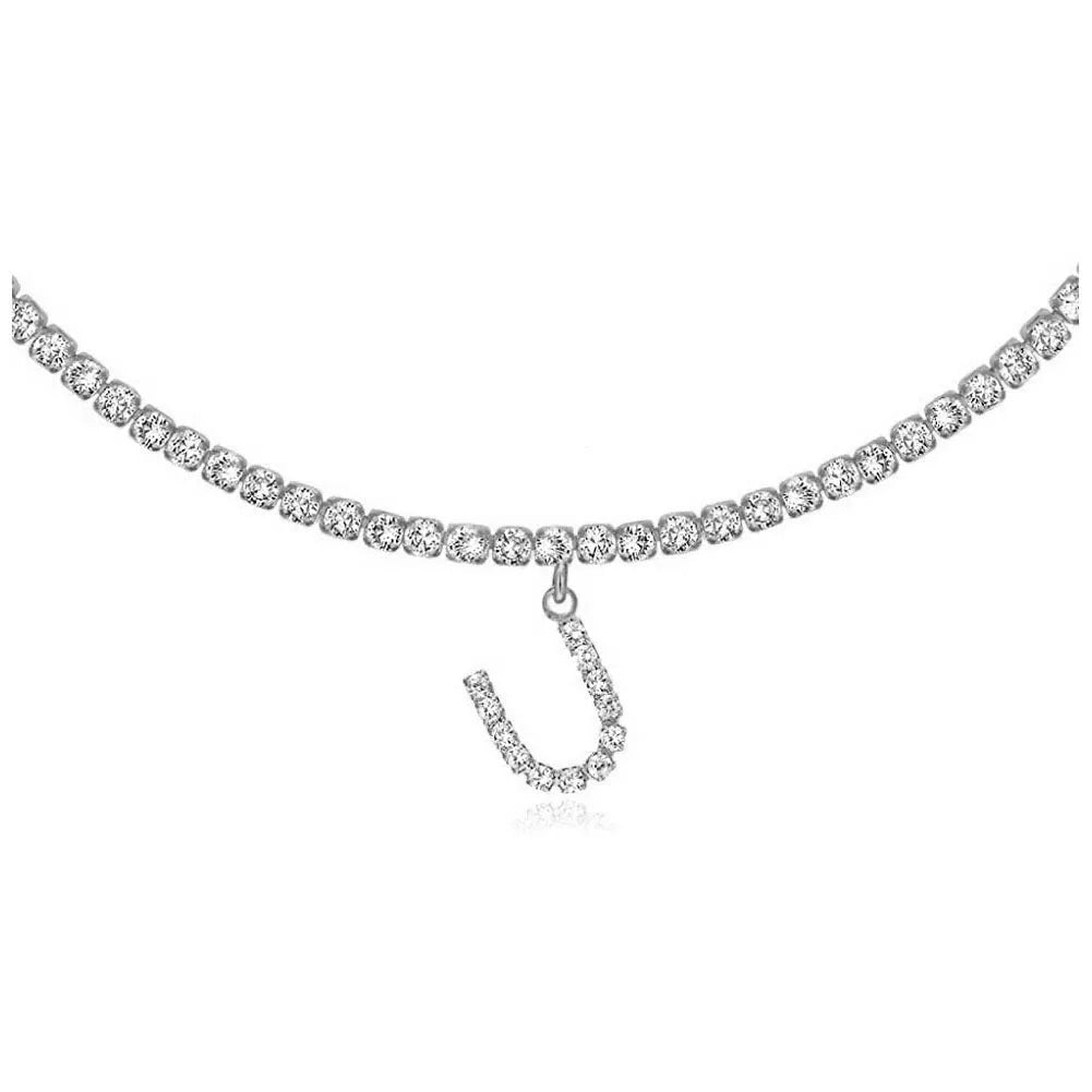 A-Z rhinestone letter necklace with alloy claw chain in gold or silver colour options