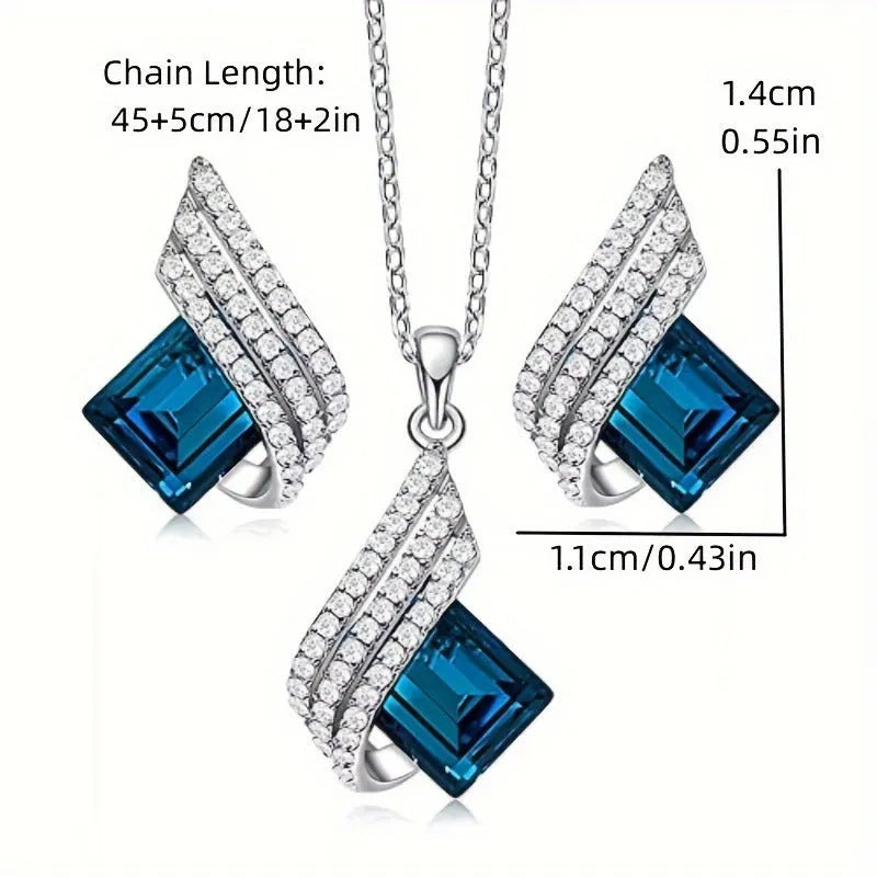 Glass and alloy necklace and earring set with cross chain design and electroplated metallic finish