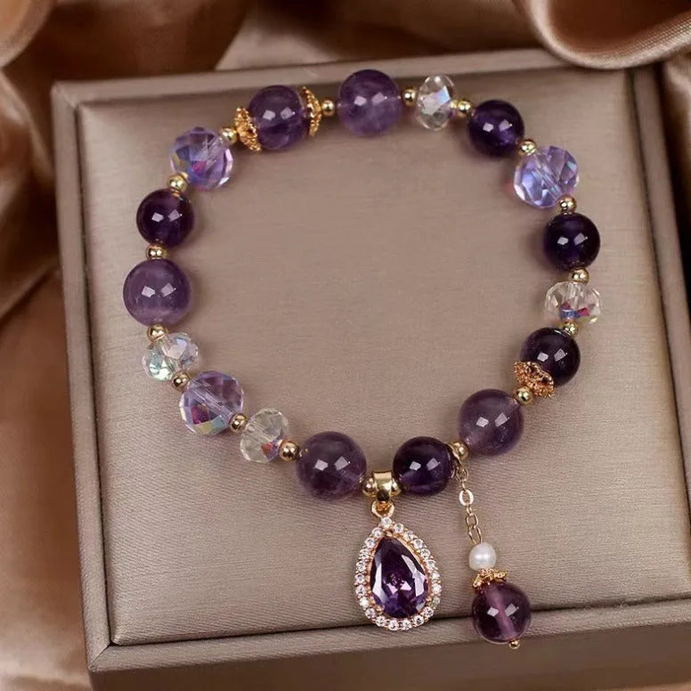 Natural purple amethyst crystal bracelet for women with micro inlay stone setting