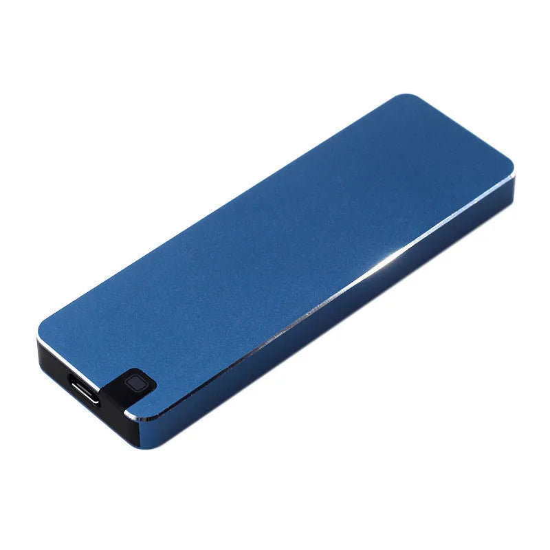 White mobile solid state hard disk with metal shell and USB cable showing compact 0.6cm × 3.2cm × 1cm dimensions