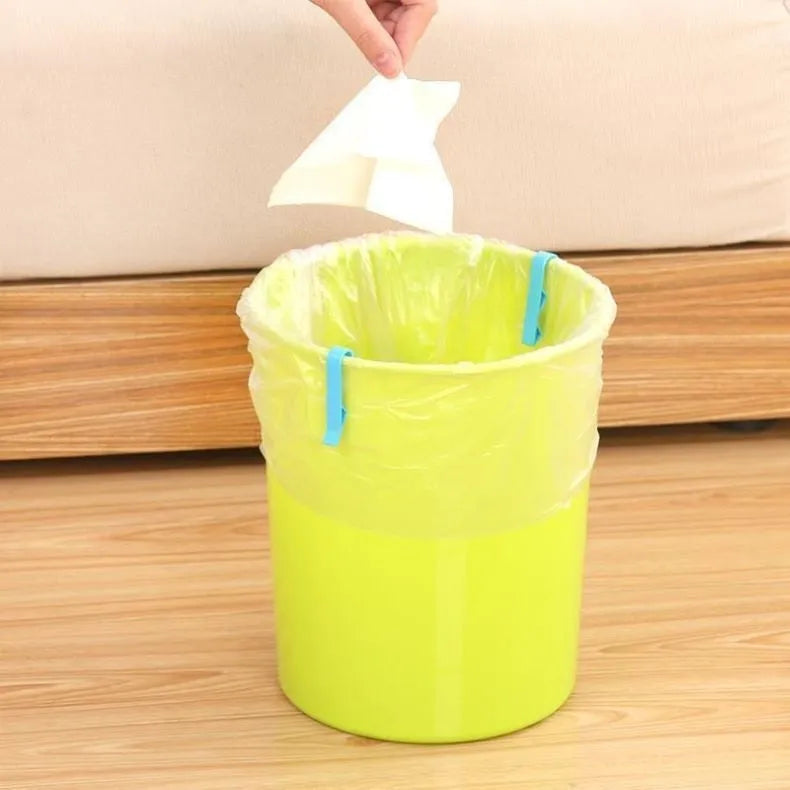 Black PP plastic garbage bag fixing clips securing a bag to a bin rim