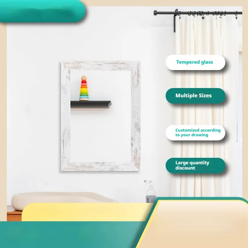 Wall-mounted modern pastoral style bathroom mirror with MDF frame in little white colour