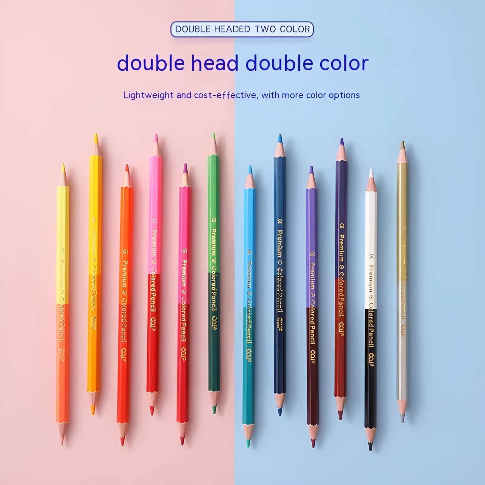 Wooden coloured pencil student studio set with double-head colour lead brush design