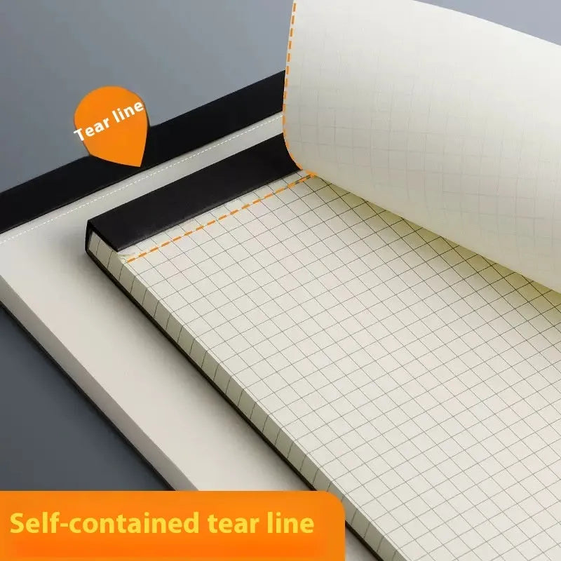 A5, B5, and A4 tearable writing pads with blank, grid, and lined paper options