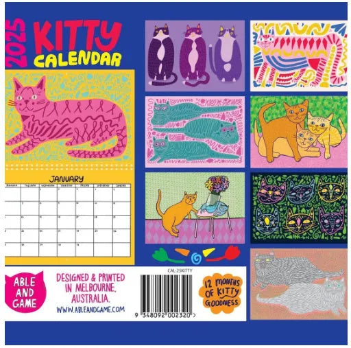 Cat-themed wall calendar planner for 2024 or 2025 on paper