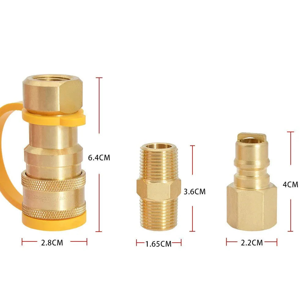 Gold-coloured brass propane conversion charging connector with American standard thread
