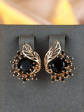 Round flower feather zircon earrings in electroplated champagne gold with coloured diamond options