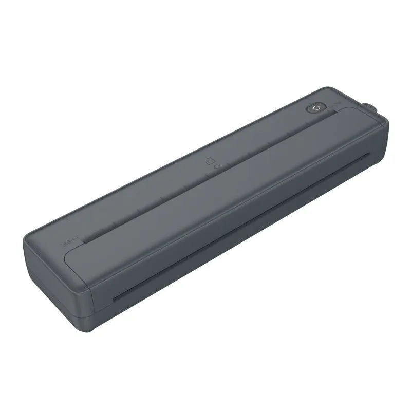 X8 portable A4 Bluetooth printer in black or white, showing compact size next to mobile phone.