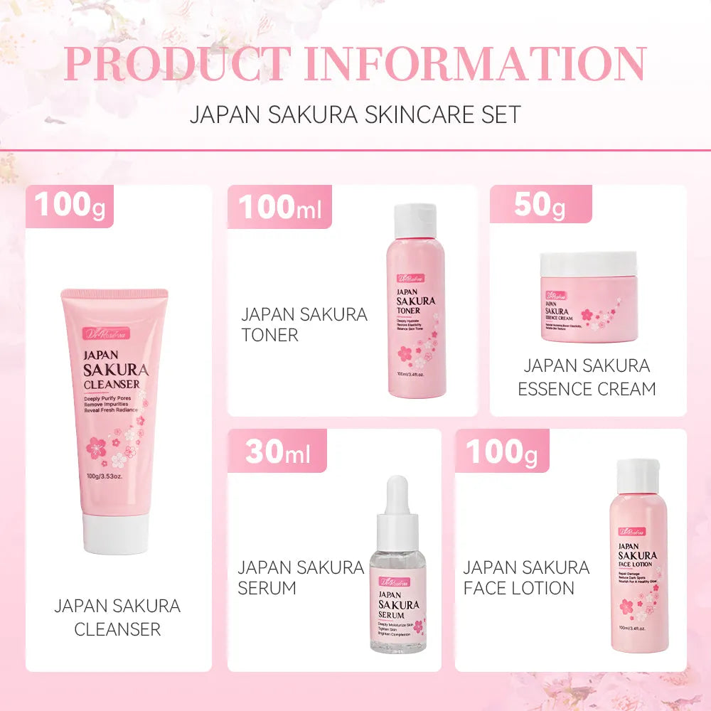 5pcs facial skin care set with cleanser, toner, lotion, eye cream and serum for whitening and moisturising