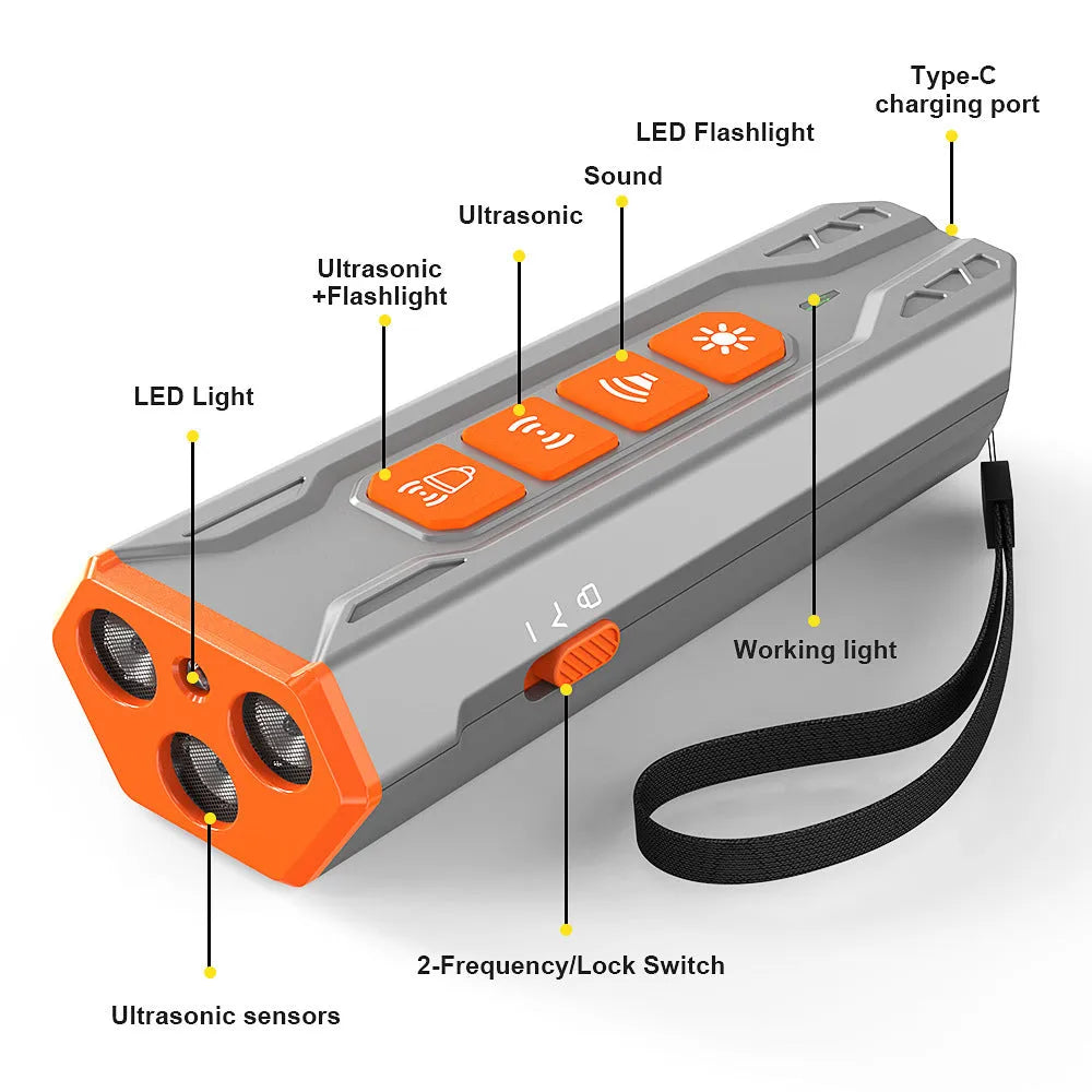 Ultrasonic dog trainer remote control device in grey orange or black orange colour options