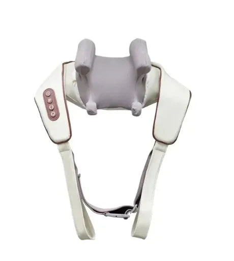Milky white rechargeable shoulder and neck massager with infrared physiotherapy function