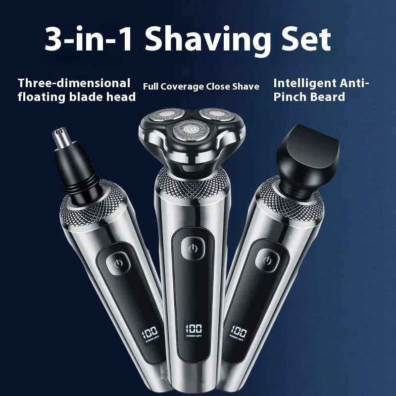 Digital USB rechargeable beard trimmer with LED display in five-in-one colour base