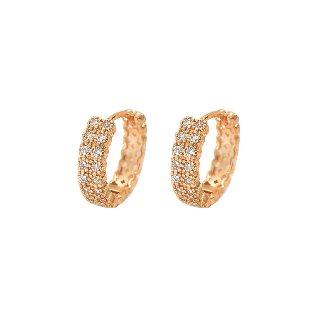 Copper geometry pattern ear studs with circular dot and ring design elements