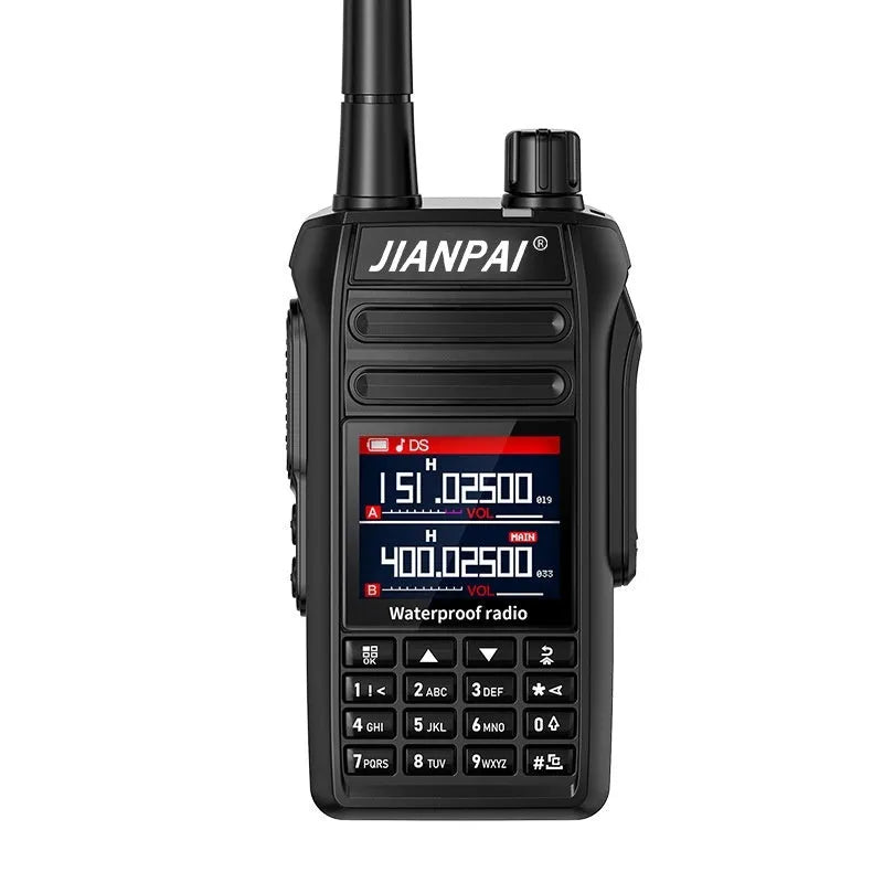 Black aviation interphone communication headset with waterproof and dustproof construction showing full accessory kit