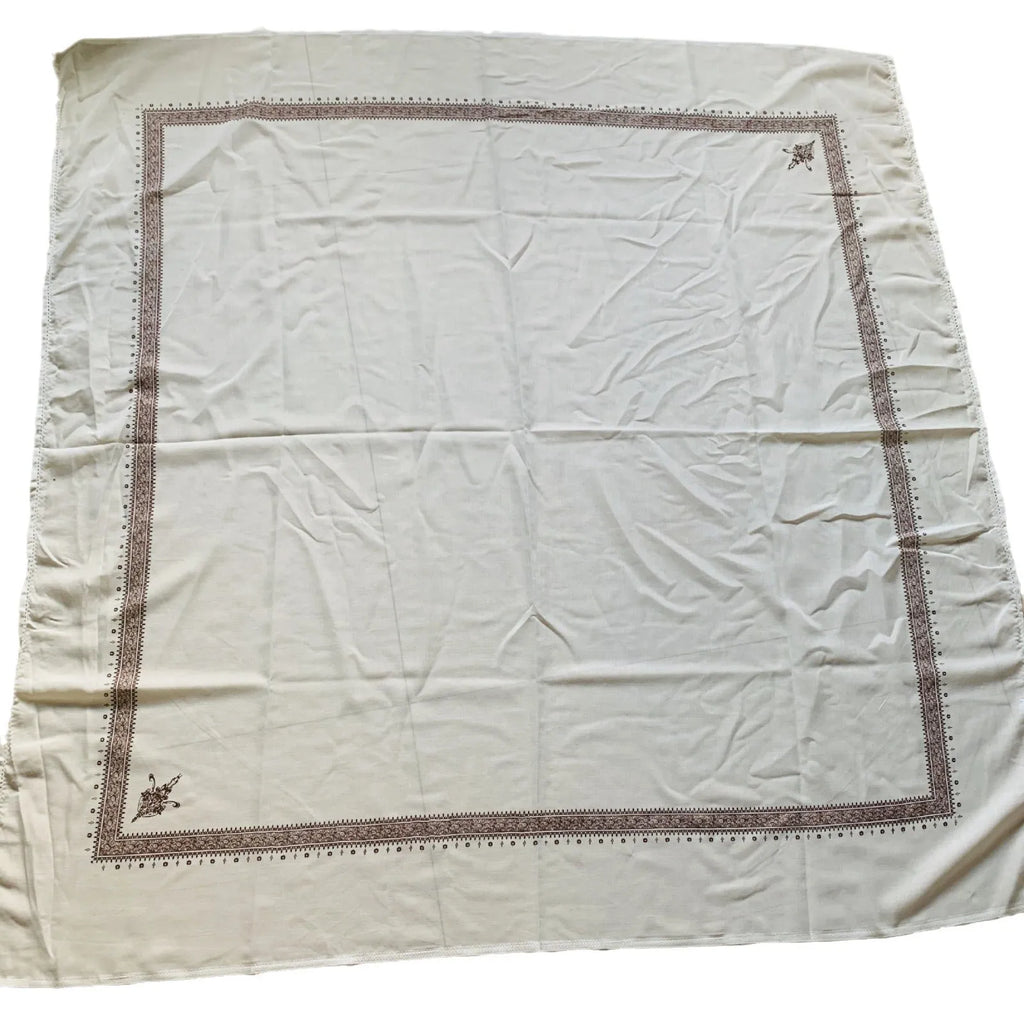 Printed square polyester scarf showing 138cm x 138cm dimensions with solid colour options