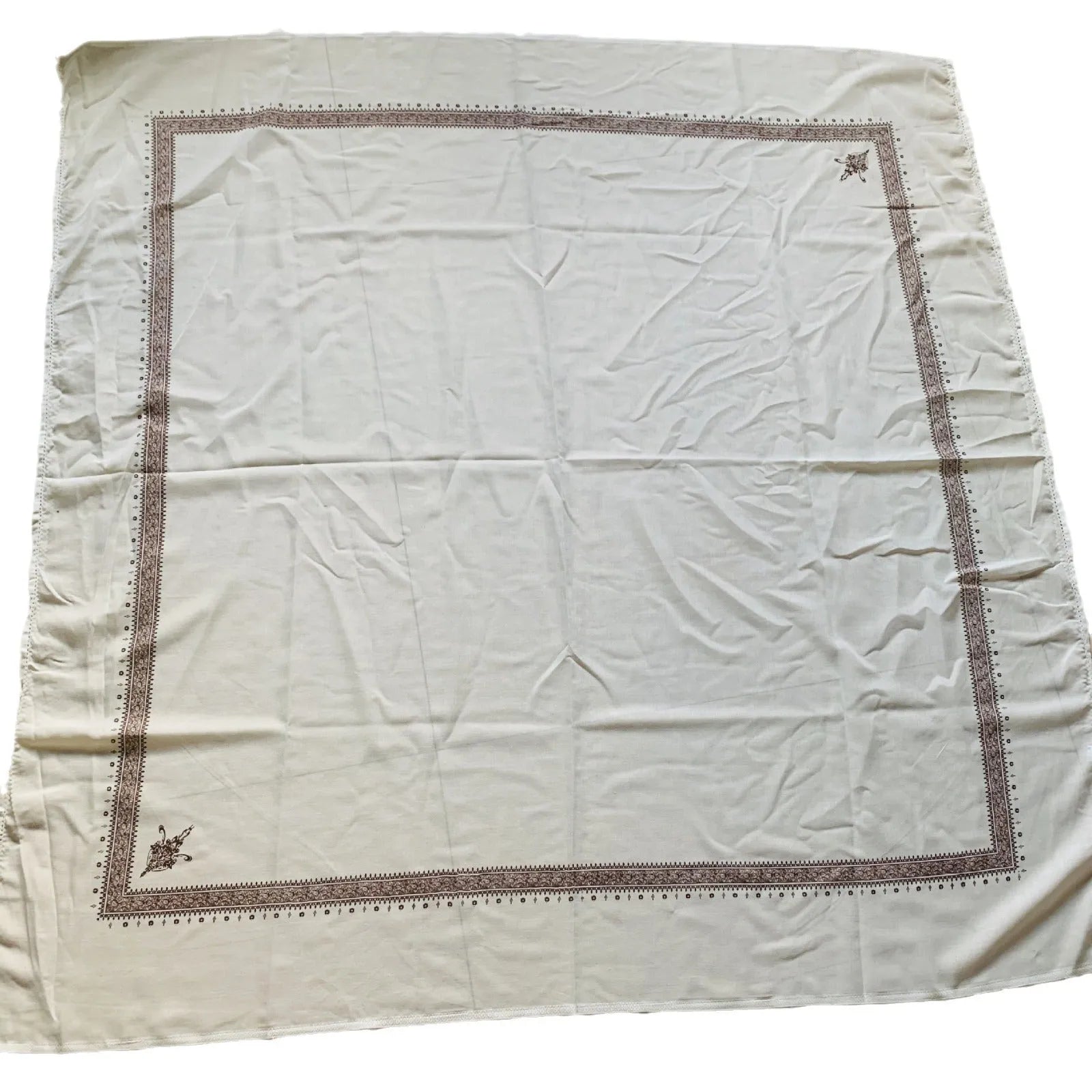 Printed square polyester scarf showing 138cm x 138cm dimensions with solid colour options