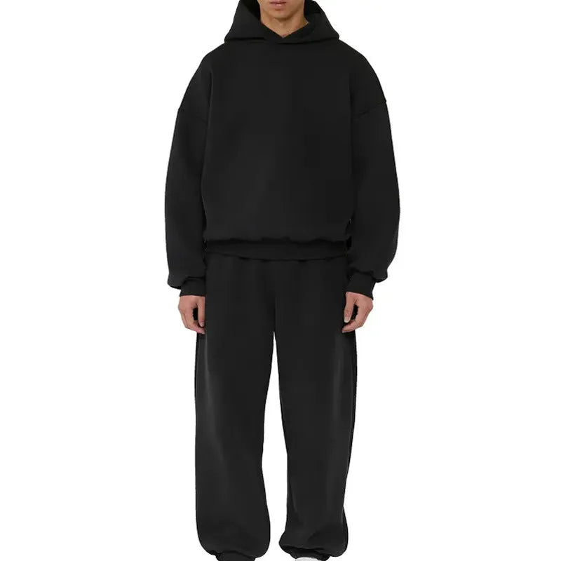 Men's grey fleece-lined cotton hoodie with wool lining, pullover style with long sleeves