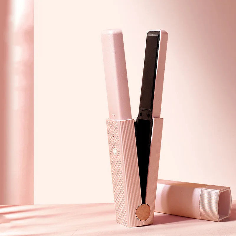 Portable 3 in 1 USB hair straightening comb and curling stick with tourmaline ceramic conductor in pink or green